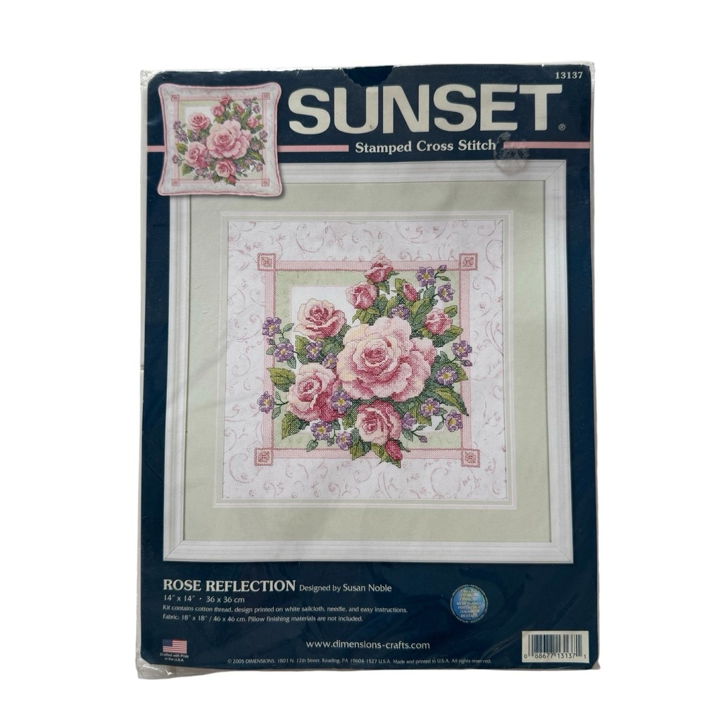 Sunset Stamped Cross Stitch Kit - Rose Reflection - NIP pillow or picture floral